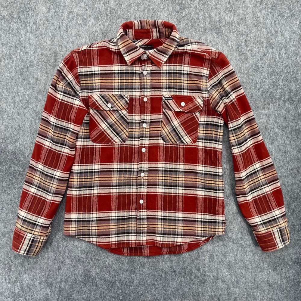 Brixton Bowery Plaid Flannel Shirt Mens Small  Red Tan White Mens Small Standard